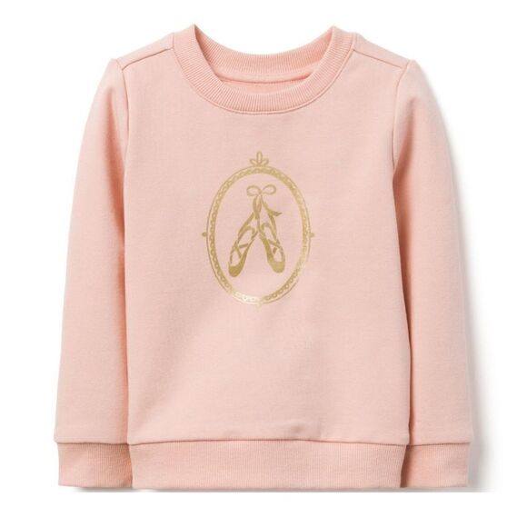 JANIE AND JACK JUNO VALENTINE PINK BALLERINA SLIPPERS SWEATSHIRT, SZ 6-12 MOS. - Picture 1 of 9